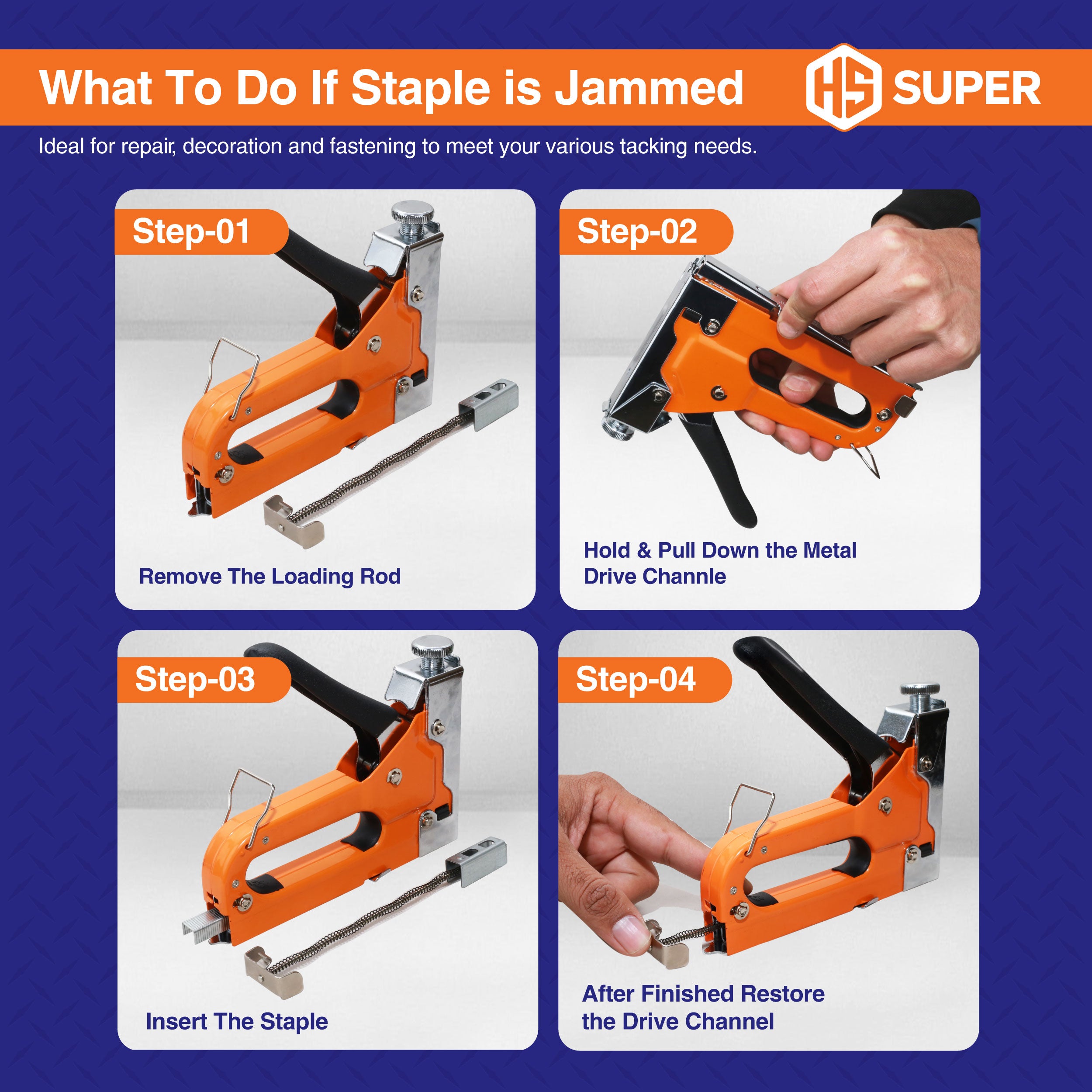 HS Super Heavy Duty 3-in-1 Staple Gun โ Upholstery, Wood & Cable Stapler with 3000 Staples