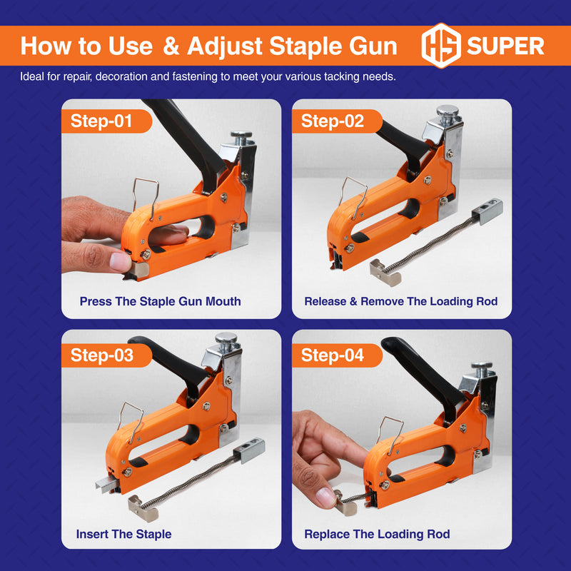 HS Super Heavy Duty 3-in-1 Staple Gun – Upholstery, Wood & Cable Stapler with 3000 Staples