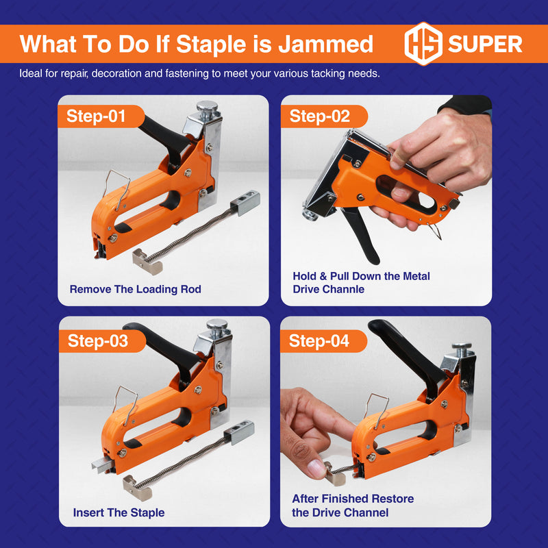 HS Super Heavy Duty 3-in-1 Staple Gun – Upholstery, Wood & Cable Stapler with 3000 Staples